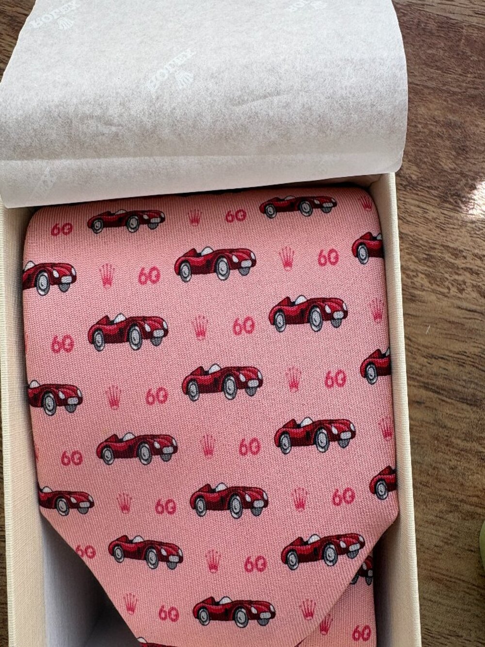 🏁 Rolex Monterey Motorsports Reunion Pink Silk Tie 🚗 Red FERRARI Race Cars 💗